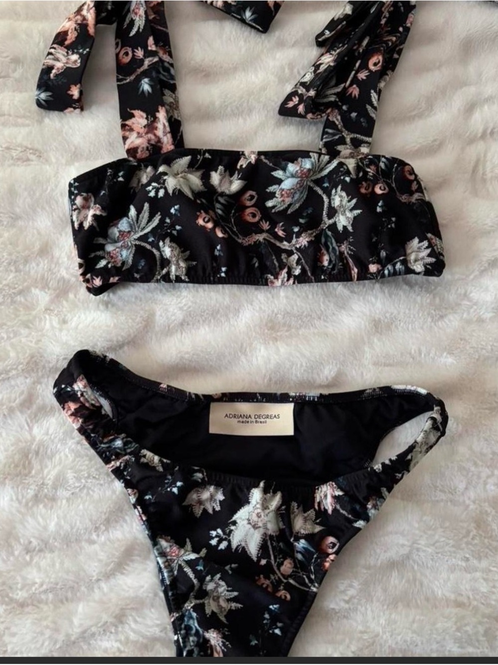 Adriana Degreas Black Floral Bandeau Bikini
